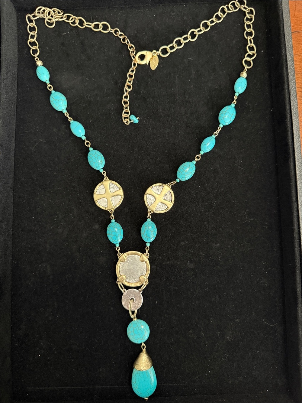 Chico's Isabella Turquoise Howlite and Roman Coin Y-Drop Necklace - Picture 2 of 10
